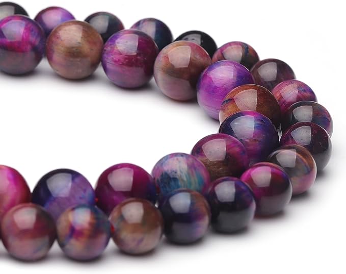 8mm Natural Stone Beads for Jewelry Making,Galaxy Tiger Eye Polished Smooth Round Gemstone Beads for Bracelet Necklace 15 Inch