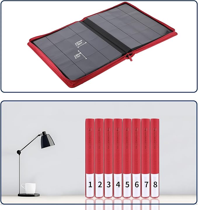 Snekdy premium 1024-pocket trading card binder, Card Albums 16 pockets, waterproof PU-leather Cover album with side loading, holds gaming, baseball (Red)