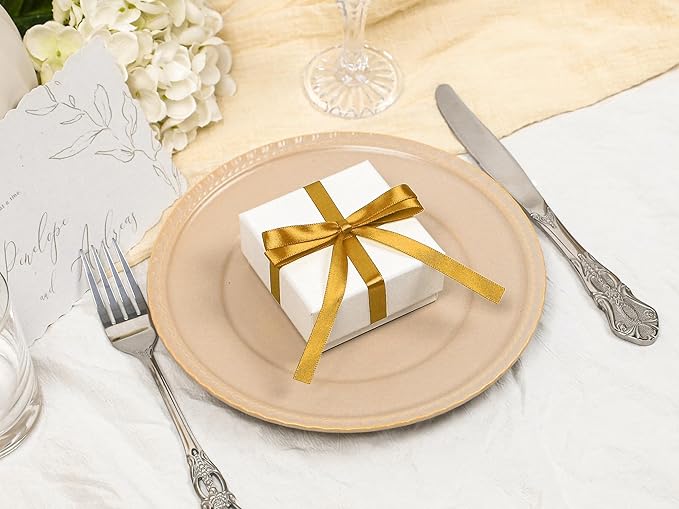 Gold Satin Ribbon 3/8 inch X Continuous 50 Yards, Single Face Polyester Ribbon Perfect for Gift Wrapping, Flower Bouquet, Wedding Decor, Crafts, Bow Making, Sewing and More