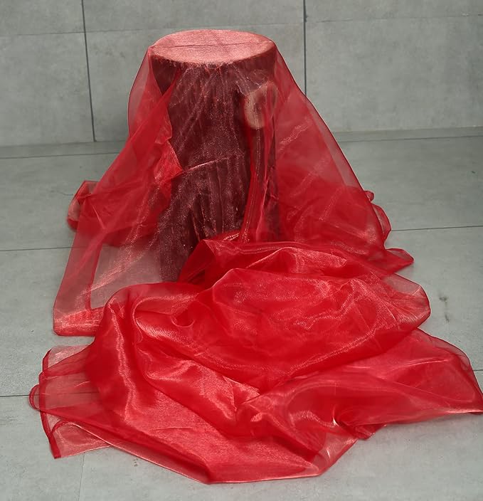 VDS Red Organza Fabric, 45 Yards Continuous, 45” Wide, Wedding Party Decoration Iridescent Crystal Sheer Shiny Organza Tulle Bridal Dress DIY Crafts Costume Sewing Backdrop Arch Cloth