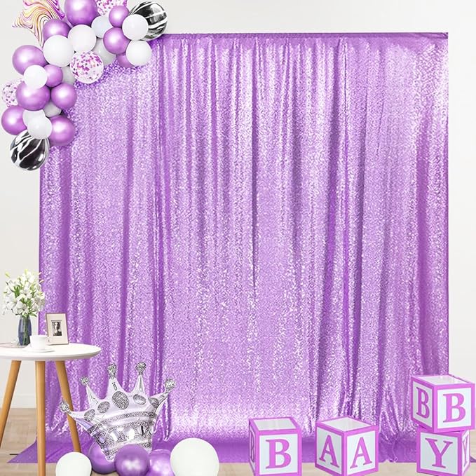 SquarePie Sequin Backdrop Curtain Not See Through Thick Glitter Background for Party 7FT x 7FT Lavender