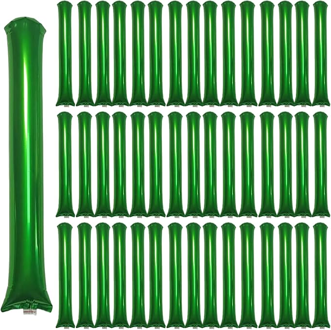 48pcs Round Head Boom Sticks Thunder Sticks Cheering Sticks Team Spirit Plastic Cheerleading Spirit Stick Clapper Inflatable Noise Maker Sports Supply (Metallic Green)