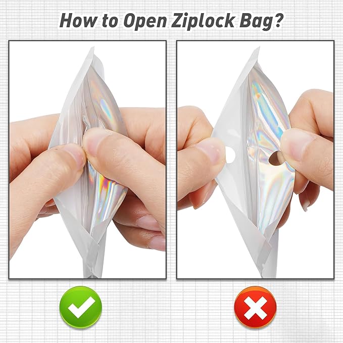 Funfery 100 Pack Gradient Holographic Bags,Resealable Bags with Zipper,Clear Window Packaging Pouchs,Foil Bag for Food Storage,Small Business,Sample Jewelry Bag(3.1×5.1In,White Black)