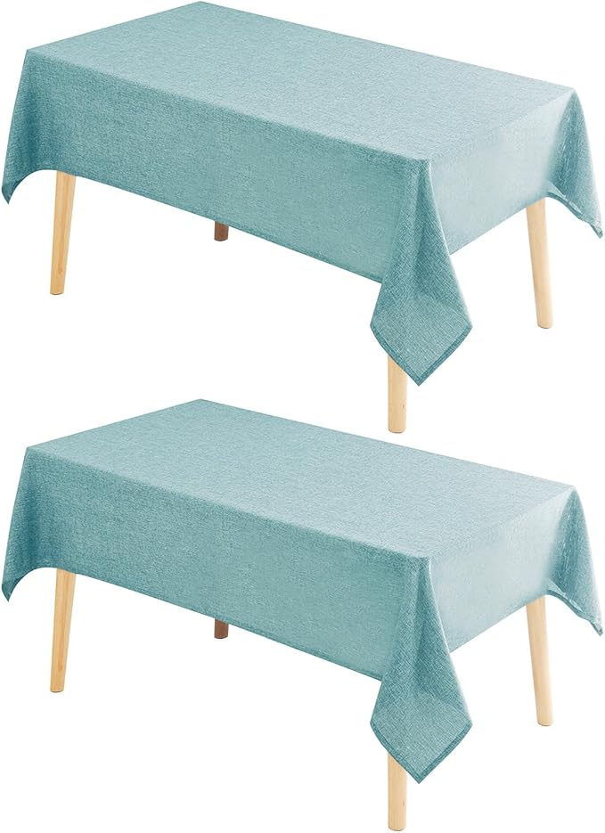 Hiasan 2 Pack Faux Linen Rectangle Tablecloth - Wrinkle and Stain Resistant Washable Table Cloth for Kitchen Dining Room Holiday Table Cover for Party Dinner, Aqua, 54 x 108 Inch