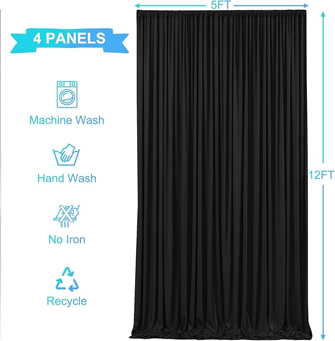 20ft x 12ft Black Backdrop Curtains Wrinkle Free Backdrop Curtain for Wedding Parties Black Fabric Backdrops Drapes Back Drop Cloth Bridal Shower Stage Curtains Wedding Decorations for Reception