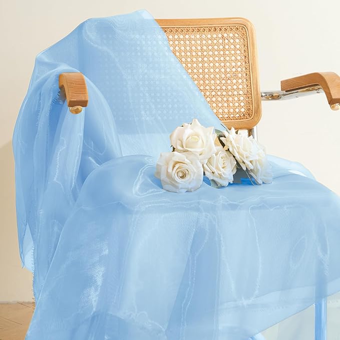 P Pothuiny Sheer Organza Fabric by The Yard, 10 Yards x 60 Inch Wide Bridal Light Blue Organza Tulle Fabric Roll Shiny Gauze Fashion Dress Sewing Craft for Wedding Party Decorations Backdrop