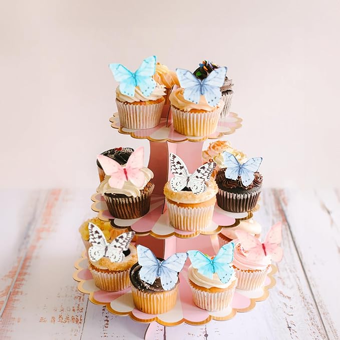 Ephlyn 48Pcs Edible Butterfly Cupcake Toppers Cupcake Picks Edible Butterfly Cupcake Decorations for Theme Baby Shower Kids Birthday Party Cake Supplies Multi