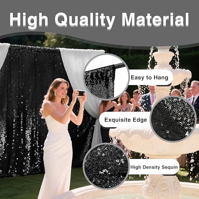 VOK Black Sequin Backdrop Curtains 4 Panels 2FTx8FT Glitter Photography Background for Wedding Birthday Christmas Party Decorations
