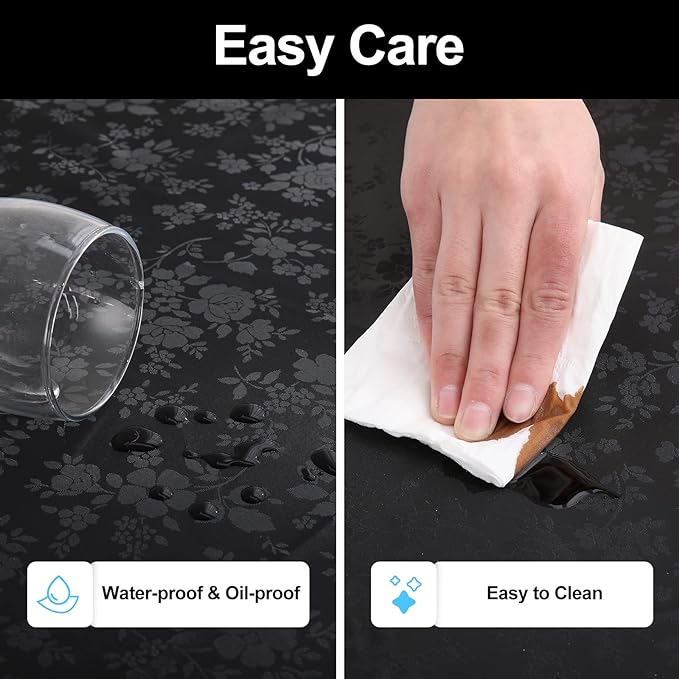 Smiry Rectangle Table Cloth, Waterproof Heavy Duty Vinyl Tablecloths, Wipeable Washable Table Cover for Kitchen and Dining Room (Black, 54" X 120")