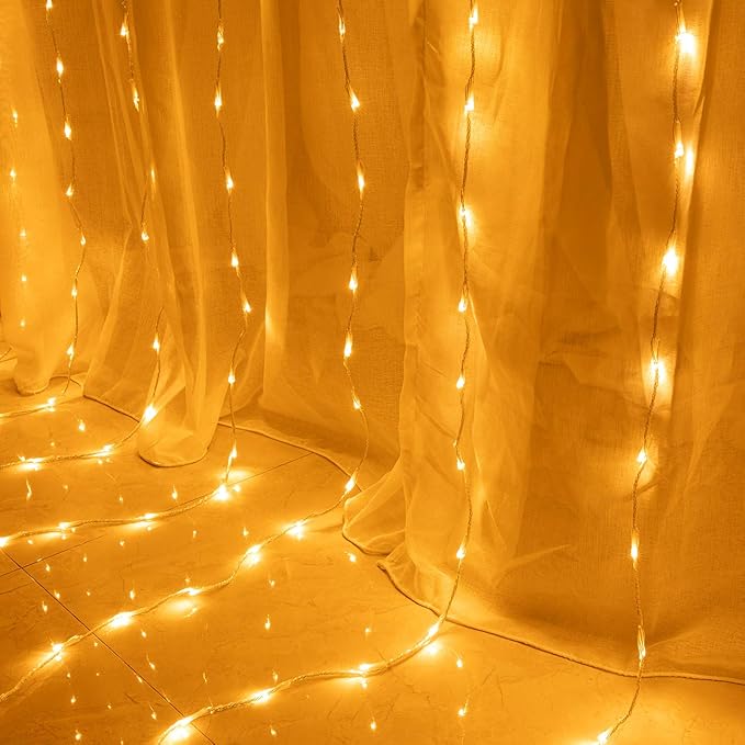 AWQ 300 LED 6.6ft x 9.8ft Window Curtain String Light Window Fairy Lights 8 Modes for Christmas Wedding Home Garden Bedroom Outdoor Indoor Wall Decor (Warm White)