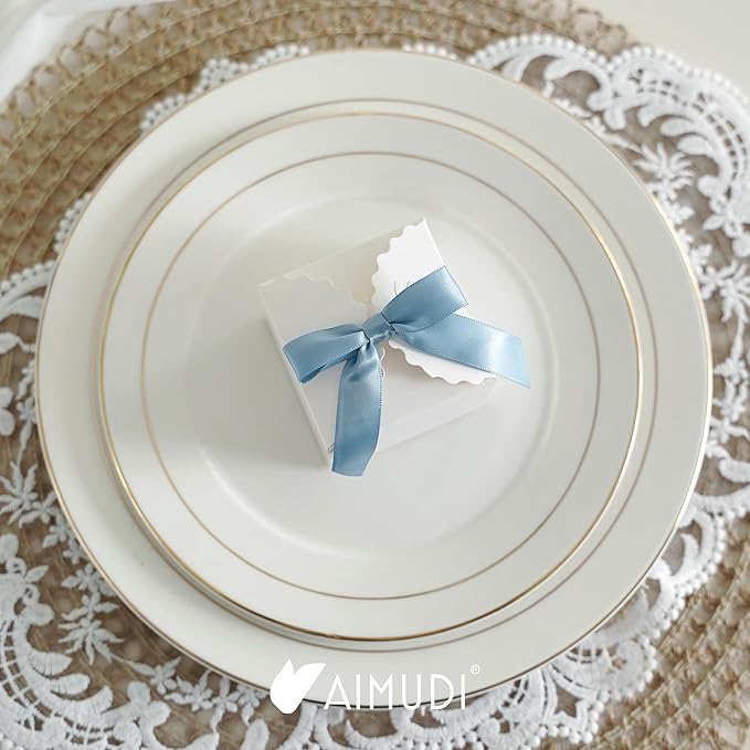 AIMUDI Dusty Blue Bows for Gift Wrapping Premade Satin Bows for Wedding Decor Pre Tied Twist Tie Bows Small Bows for Crafts Treat Bags Cake Pop Party Favors - 50 Counts
