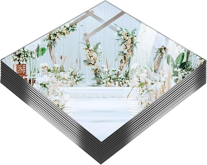 12 Pack Square Mirrors for Centerpieces, 10 x 10 Inch Acrylic Mirror Tray Candle Plates Wall Mounted Mirror Tiles Bulk for Wedding Christmas Table Centerpieces, Wall Decor, Crafts