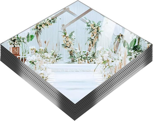 12 Pack Square Mirrors for Centerpieces, 10 x 10 Inch Acrylic Mirror Tray Candle Plates Wall Mounted Mirror Tiles Bulk for Wedding Christmas Table Centerpieces, Wall Decor, Crafts