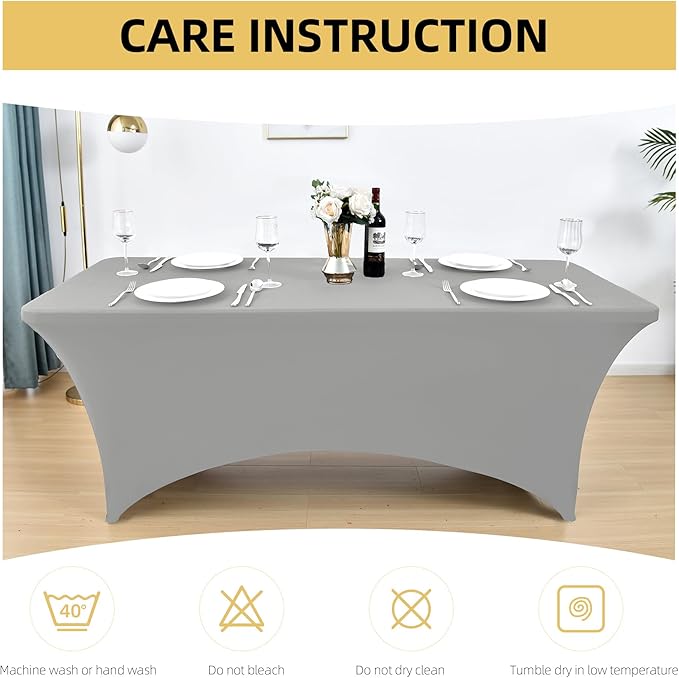 113 6-Pack 6ft Spandex Table Covers for Rectangle Standard Folding Tables - Wrinkle Resistant Stretch Tablecloths - Ultimate Fitted Table Protector for Parties, Banquet, and Wedding