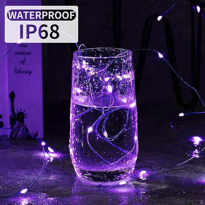 Aogist Led Fairy Lights 3 Modes Battery Operated String Lights Waterproof Silver Wire 7 Feet Firefly Starry Moon Mason Jar Lights for DIY Wedding Party Christmas (Purple, 8 Pack)