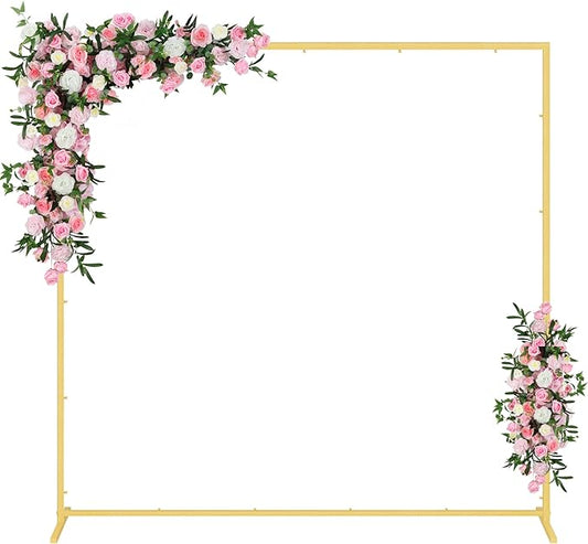 Wedding fashion arch background metal frame, (3.9, 5.2, 6.6 feet) suitable for background decoration frames such as weddings, birthdays, parties, baby showers, and photography (gold, 6.6*6.6)