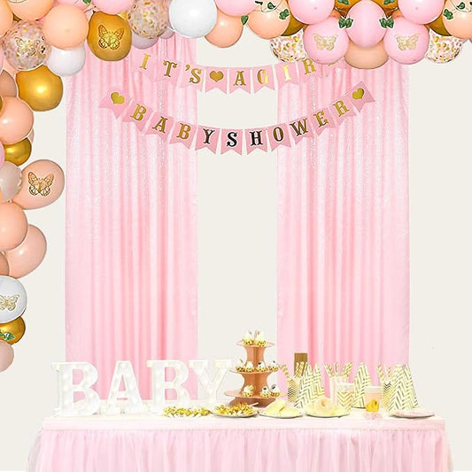 ShinyBeauty 4x8FT Pink Sequin Backdrop Curtains 2 Panels - Shimmer Photography Background for Weddings & Baby Showers Happy Birthday Backdrops