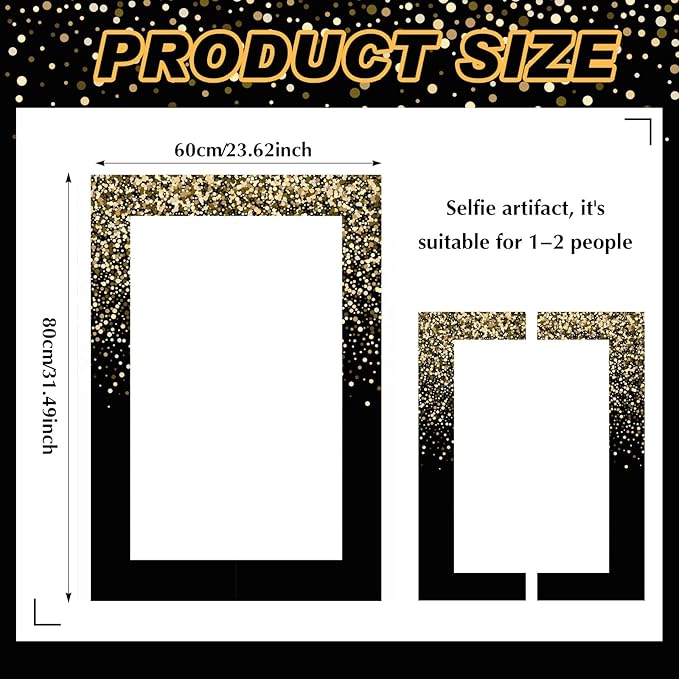 Upgraded 32 x 24 Inch Large Photo Booth Props Picture Frame Vintage Photo Frame Friends Selfie Props for Wedding Mexico Birthday Bachelorette Graduation Party Supplies(Black and Gold Style)