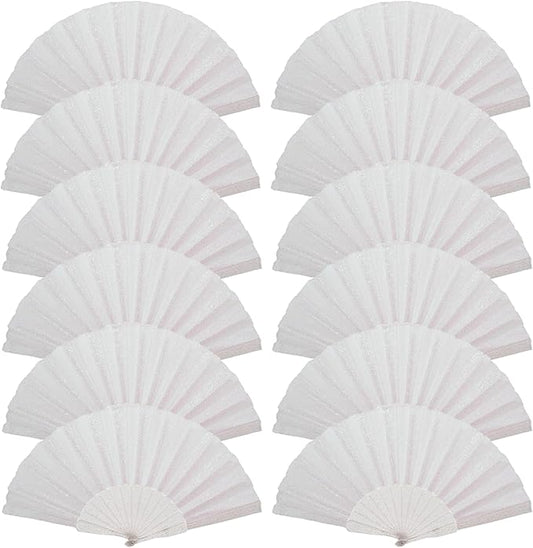12 Pack Handheld Fan,Folding Hand Glitter Fan with Shining Transparent Fan Rib – Ideal for Wedding, Church, Festival, Dance, Tea Party, Club, and EDM Accessories, White