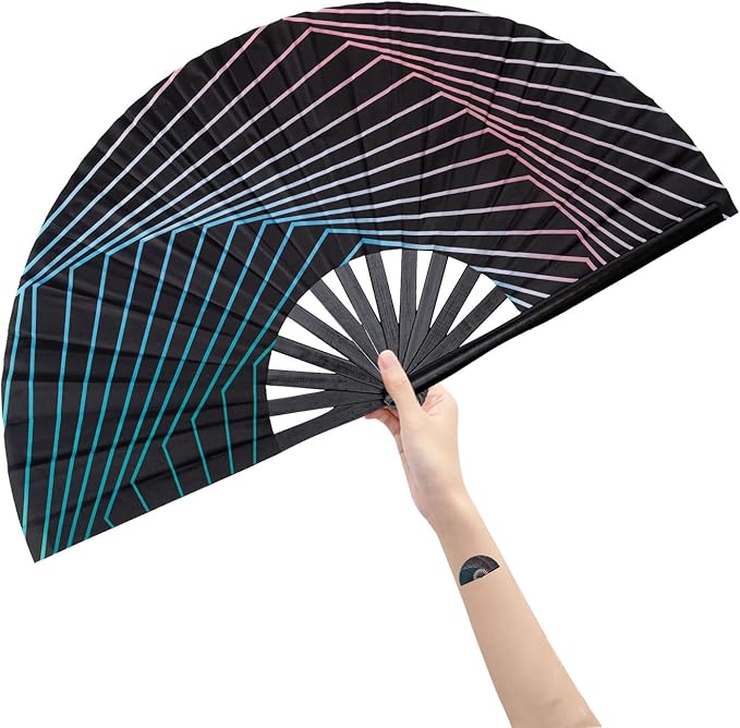 Amajiji Large Folding Hand Rave Fan Popping Fan for Line Dancing Clacking Fans for Boots On The Ground Dance,Party,Decoration,Festival (Illusion Trippy)