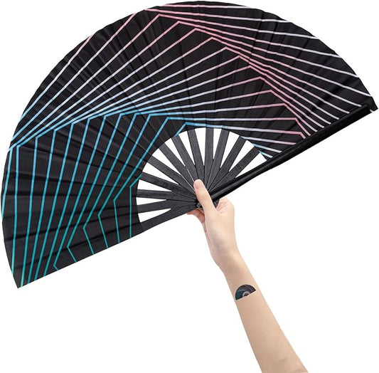 Amajiji Large Folding Hand Rave Fan Popping Fan for Line Dancing Clacking Fans for Boots On The Ground Dance,Party,Decoration,Festival (Illusion Trippy)