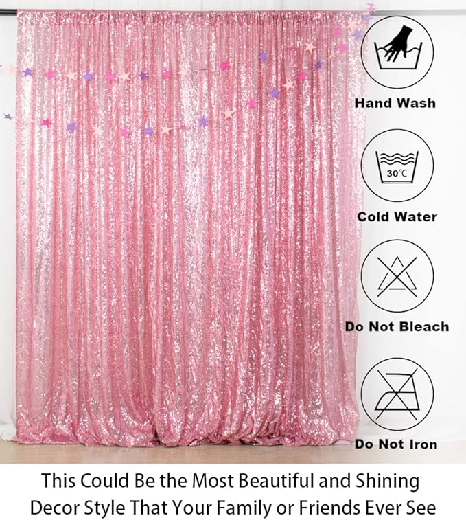 ShiDianYi 8FTx10FT Rose Pink Sequin Photography Backdrop | Shiny Wedding Baby Shower Birthday Party Decor | Sequined Wall Curtain