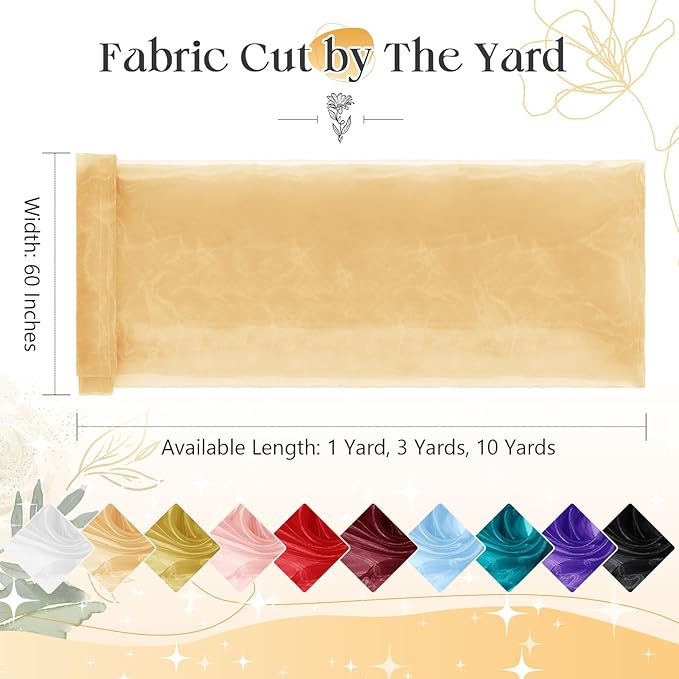 P Pothuiny Sheer Organza Fabric by The Yard, 1 Yard x 60 Inch Wide Bridal Champagne Organza Tulle Fabric Roll Shiny Gauze Fashion Dress Sewing Craft for Wedding Party Decorations Backdrop