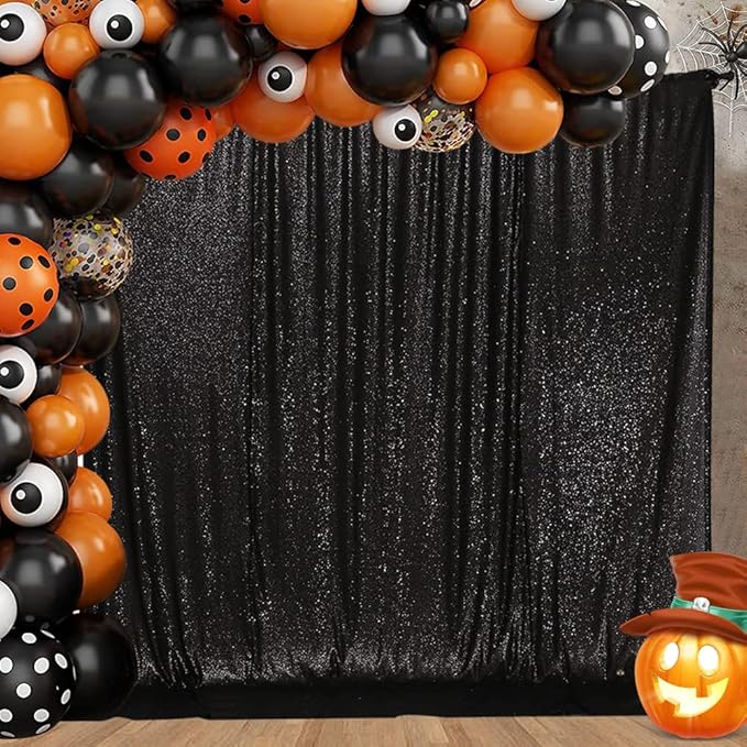 Eternal Beauty Black Sequin Backdrop, 10x10 Ft Glitter Background Curtains for Shimmer Photography Party Wedding Birthday Back Drop Decor
