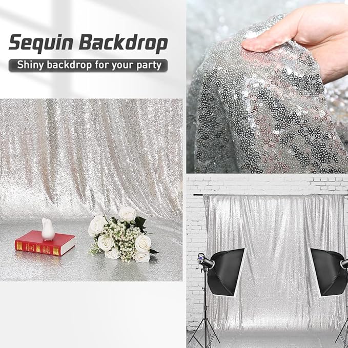 Eternal Beauty Sequin Backdrop Curtains, 2x8 Ft-2 Panels Silver Back Drop for Shimmer Photography Party Wedding Birthday Decor