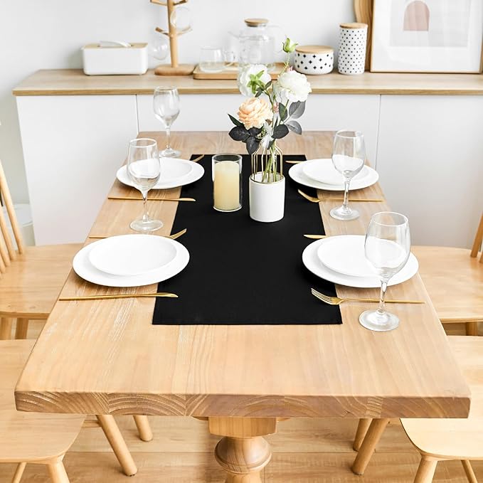 2 Pack Black Small Short Table Runner 12 x 36 Inch Solid Color Runners Coffee Table Dresser for Daily Party Home Decoration