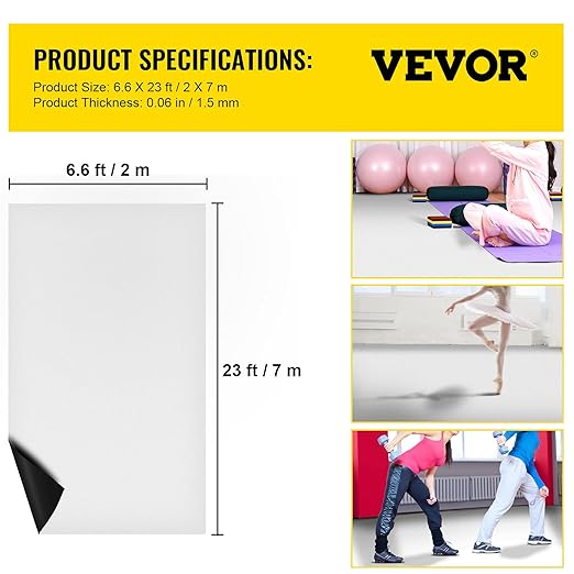 VEVOR Dance Floor, 6.6x23ft Dance Floor Roll, 0.06in Thick PVC Vinyl Dance Floor, Black/White Reversible Portable Dance Floor, Non-Slip Dance Flooring, Ballet Dance Floor for Jazz, Pop, Lyrical Style