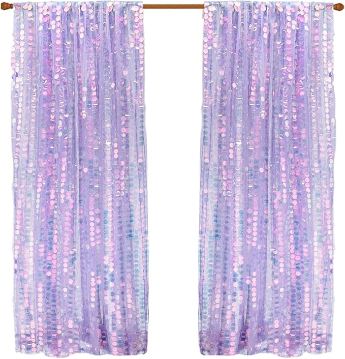 9X9FT Sequin Backdrop Curtains,2 Panels Shimmer Sequin Fabric Photography,Glitter Photo Booth Backdrops Drapes for Christmas Mermaid Party Birthday Cake Table Background Decor-Mermaid Purple