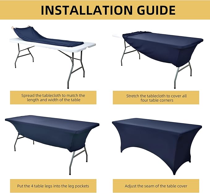 2-Pack 8ft Spandex Table Covers for Rectangle Folding Tables - Washable Elastic Tablecloth - Ultimate Fitted Table Protector for Birthday Parties, Trade Shows, Banquet