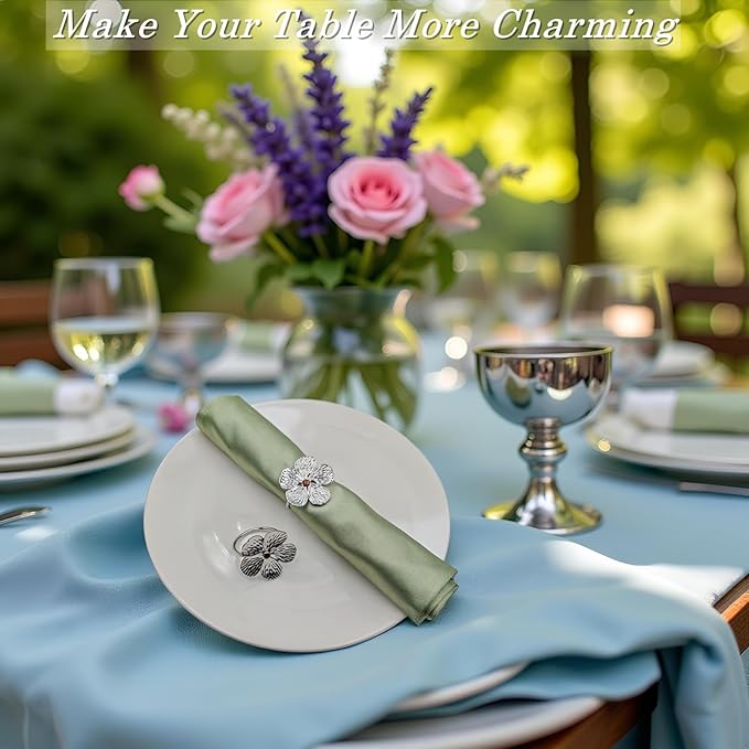 Flower Napkin Rings Set of 50, Plum Blossom Napkin Ring Silver Floral Holder for Wedding Season Banquet Party Décor Holiday Dinner Delicate Serviette Buckles Table Setting (Silver 50)
