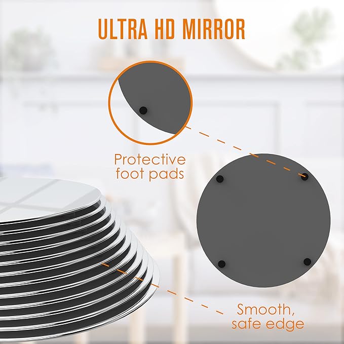Houseables Mirror Centerpieces for Tables, Round Mirrors for Centerpieces, Mirrored Trays, Round Table Plate Tray, Circle, Glass Charger, Wedding, Center Piece, Small, Base, Candle, 10 Inch, 12 Pack
