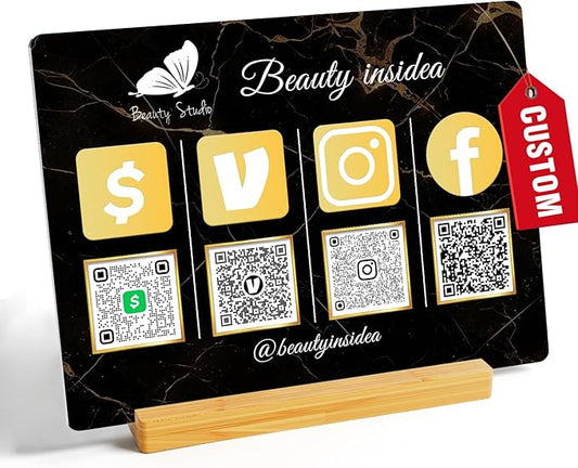 Personalized Custom Metal QR Code Sign Venmo Cashapp Scan to Pay with Stand Instagram Facebook Social Media QR Signs Bar Code QR Plaque Print for Business Salon Beauty Store Restaurant Wifi Sign (Vertical 4)
