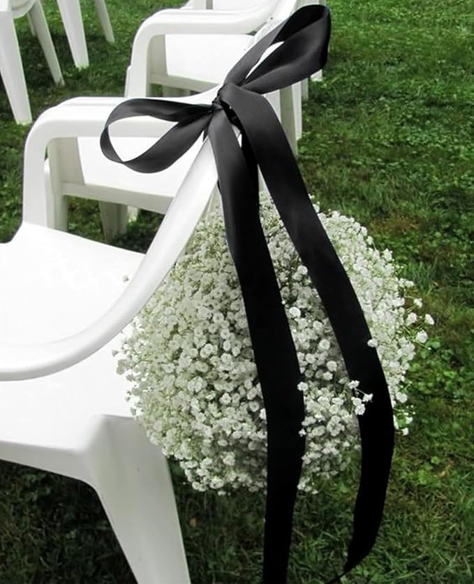 1-1/2" x 50 Yards Black Satin Ribbon Single Faced Fabric Ribbons for Gift Wrapping, Crafting, Floral Arrangements, Flower Bouquet, Wedding, Home Decor