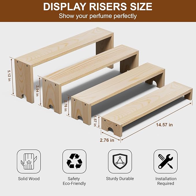14 Inch Large Wooden Tiered Riser Display Stands, 2 Set Stackable Wooden Cupcake Stand Dessert Table Display Set,Tiered Shelf Organizer,Display Stands Shelf,Vendor Booth Display Items for Vendor Events（Natural Wood Color）
