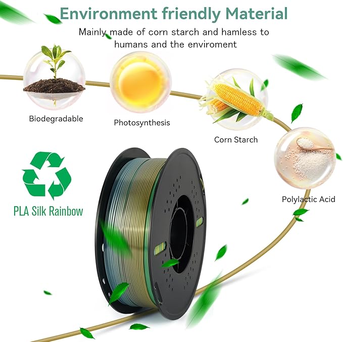 Kingroon 4KG Silk PLA Filament Bundle Rainbow PLA 1.75MM 3D Printing Filament Color Changing Filament Dimensional Accuracy ±0.02mm,Fit Most 3D Printer