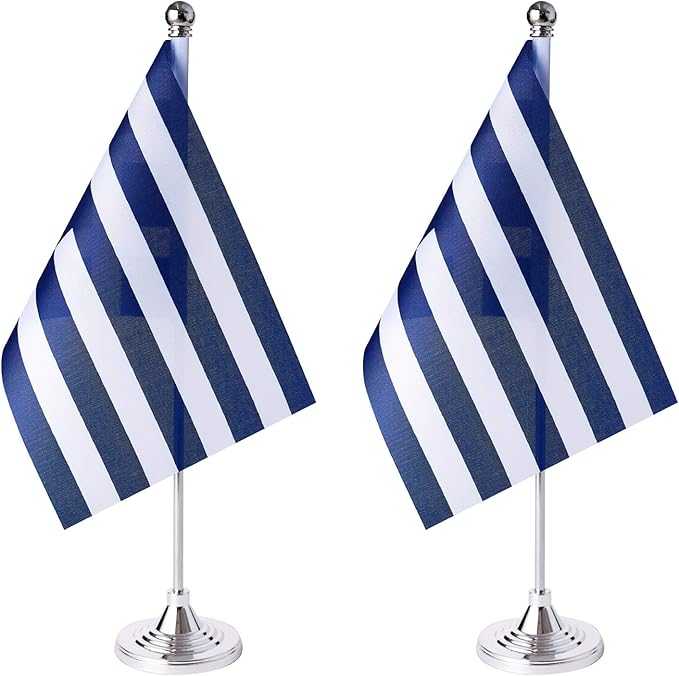 ZXvZYT 2 Pack Greece flag Greek Table Flag Small Mini Greek Desk Flags With Stand Base,International Festival Events Celebration Decorate,Home office Decorations