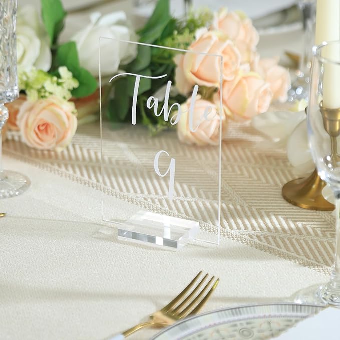 UNIQOOO Acrylic Wedding Table Numbers 1-40 with Stands | 4x6 inch Printed Calligraphy, Clear Table Number Signs and Holders | Perfect for Wedding Reception, Centerpiece Decoration, Event, Party