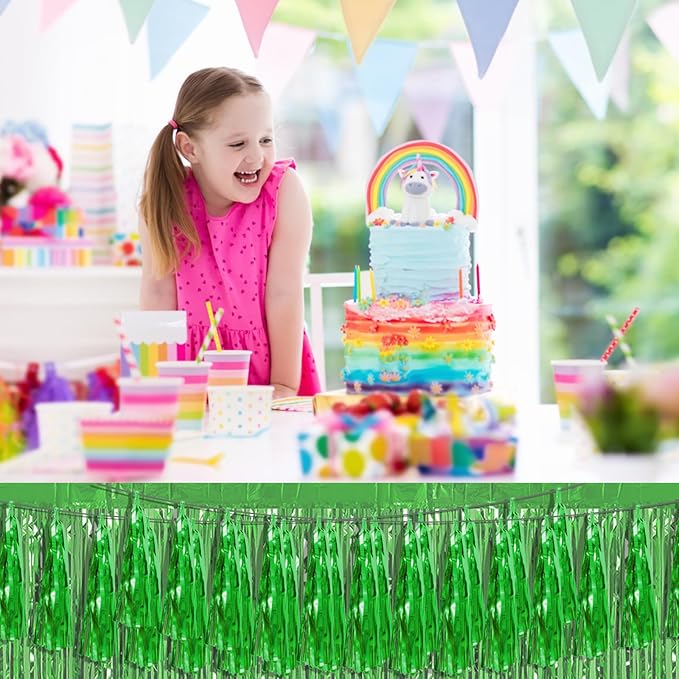 8P Green Foil Fringe Metallic Tassel Streamers Banner Tassel Garland for Parade Floats, Bachelorette, Wedding, Birthday, Halloween, Christmas, Bridal/Baby Shower Party Decorations