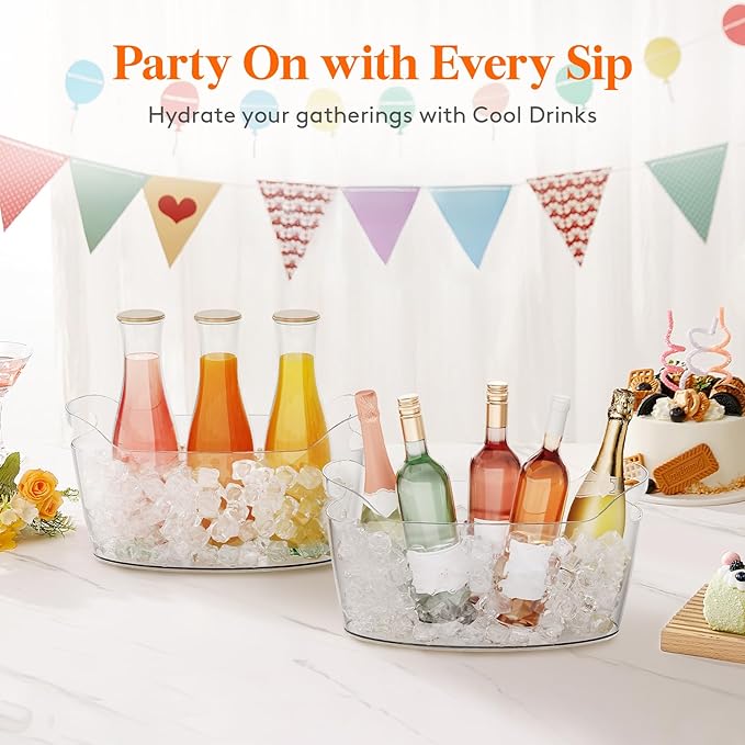 Lifewit Large 6.5L Ice Bucket for Parties 4 Pcs (in 1 Package), Portable Drink Bucket for Cocktail Bar, Plastic Champagne Cooler for Beverage/Wine/Beer, Mimosa Bar Supplies Chiller Tub with Scoop