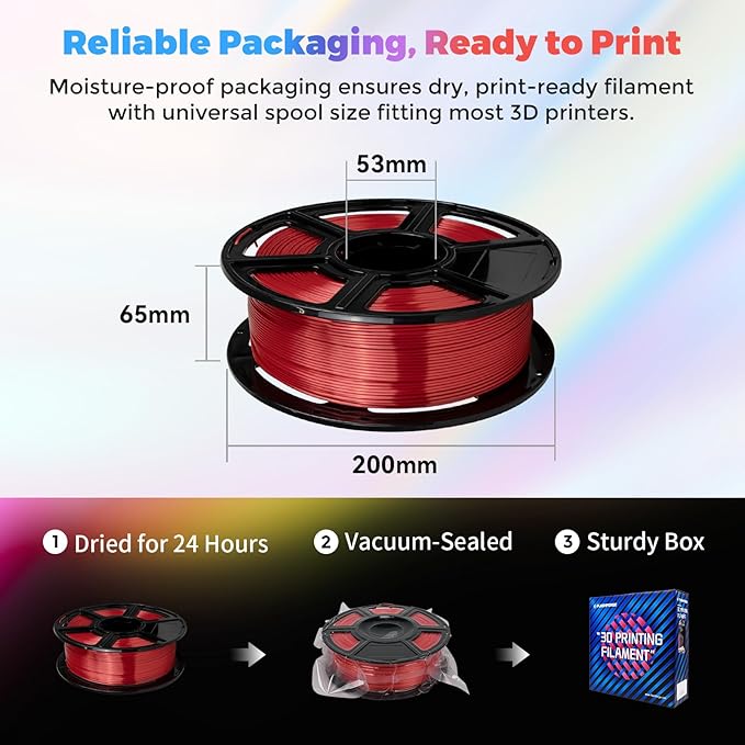 Flashforge 3D Printer Filament Silk PLA 1.75mm 1kg Spool-Dimensional Accuracy +/- 0.02mm (Red)