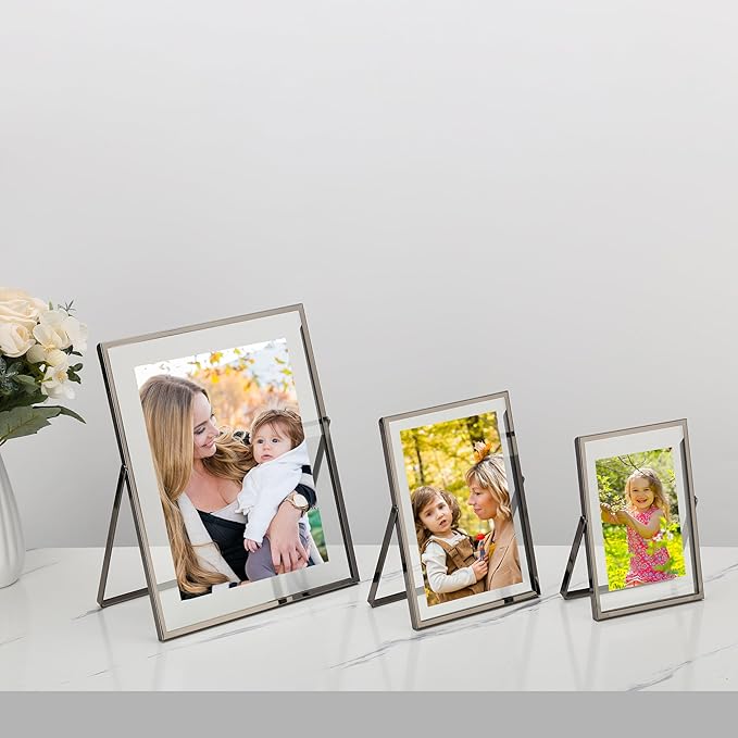 Charcoal Black 5x7'' Floating Frame Set of 2,For Photo Sizes 3.5x5'',4x 6'',Metal Frames for Tabletop,Shelf Display, for Gift Choice Wedding,Christmas,Birthady,Home or Office Decor.