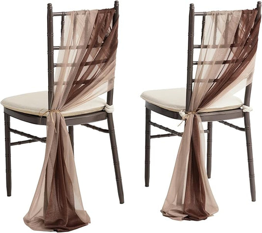 Ling's moment Wedding Chiffon Chair Sashes Cover Aisle Decorations Draping Fabric Wrinkle-Free with Tie 16 Pcs Cappuccino & Brown for Party Ceremony Reception Floral Arrangement Banquet Outdoor Decor