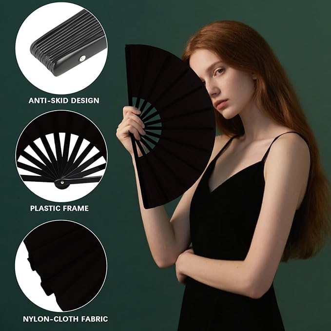 13inch Large Rave Fan Popping Clacking Fans for Line Dancing,Hand Fans for Women Foldable,Boots on The Ground Fan,Portable for Outdoor,Wedding,Party,Decoration (10pcs Black)