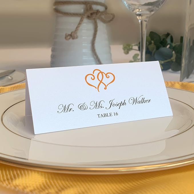 Linked Hearts Place Cards, Orange (Choose Color), Set of 60, Pre-cut and Scored - Wedding, Party, Dinner, and Special Events - Made in the USA