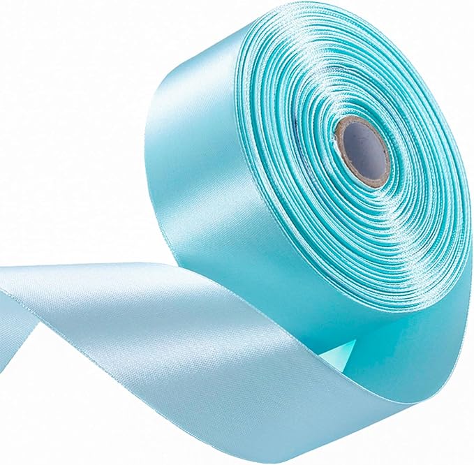 1-1/2" x 50 Yards Aqua Blue Satin Ribbon Single Faced Fabric Ribbons for Gift Wrapping, Crafting, Floral Arrangements, Flower Bouquet, Wedding, Home Decor