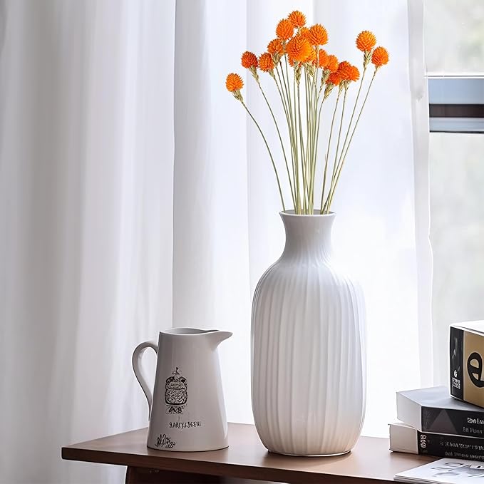 Dried Globe Amaranth Flower with Wheat Straw Natural - 40PCS Bouquet for Vase Home Decor Party DIY Arrangement (Orange)